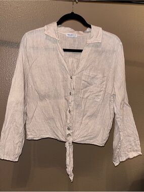 Linen Tie-Front Button Shirt